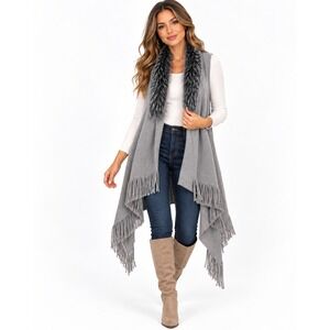 Northern Angel Gray Faux Fur Fringe Vest S/M Boho Cottagecore Western Cozy